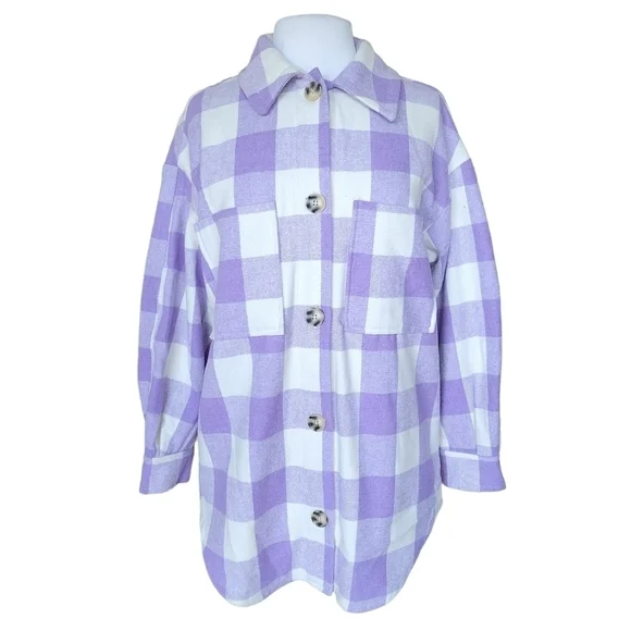 Primark Purple & White Buffalo Plaid Check Jacket Women's Size Small - Picture 2 of 10
